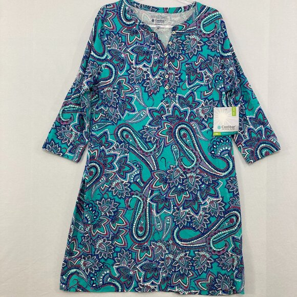 Coolibar Dresses & Skirts - New Coolibar size XL Blue Floral Paisley Colorful Henley UPF 50+ Shift Dress
